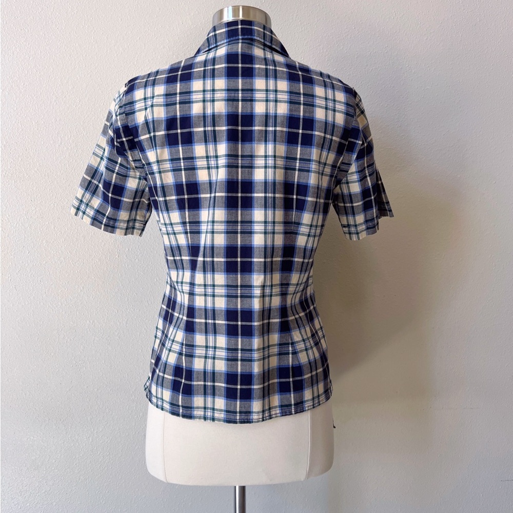 Vintage Laura Ashley UK Plaid Button Up Shirt 6 High Low Hem Short Sleeve Tunic - Picture 9 of 9